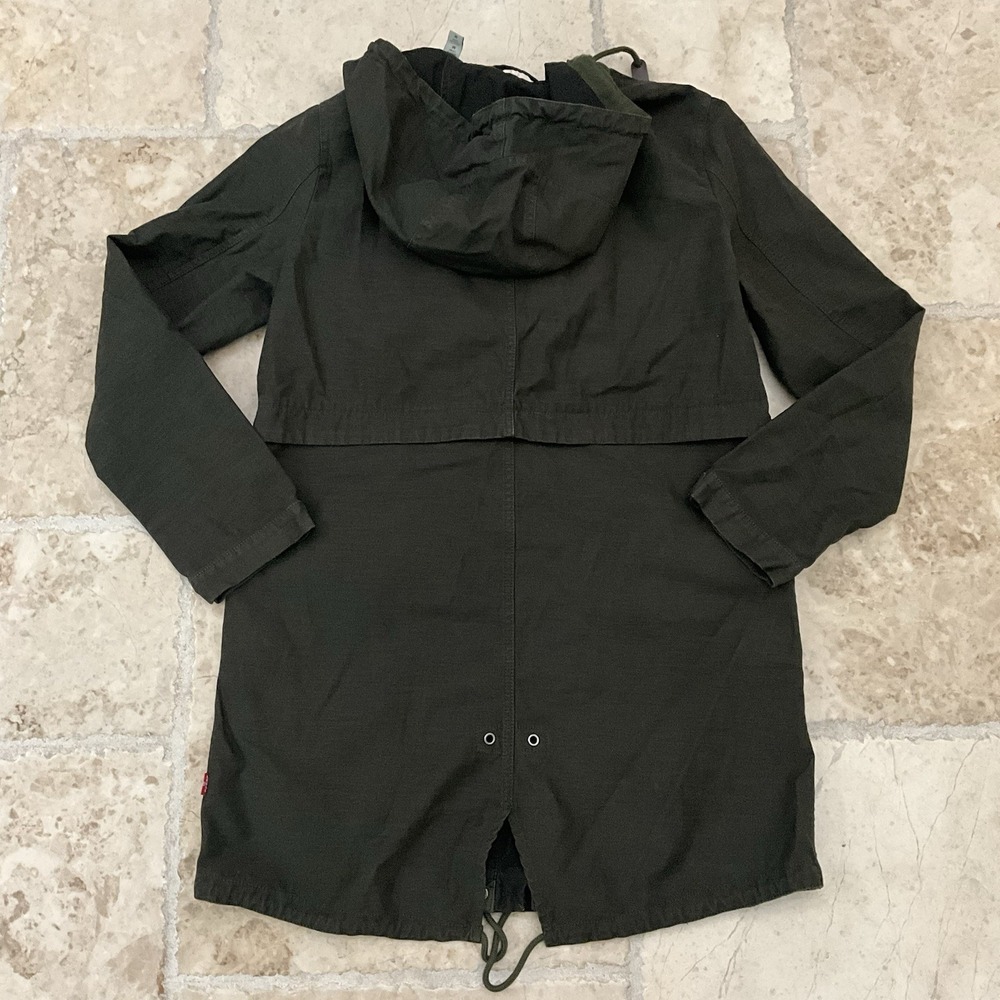 Olive Green Hooded Parka Jacket Military Style Coat Sz Med Levi's Y2K‎ 90's - Picture 12 of 12